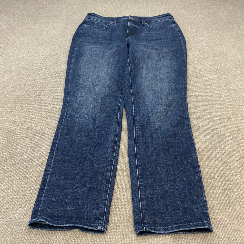 NYDJ Girlfriend Jeans Womens 8 Blue Med Wash Mid Rise Relaxed Straight